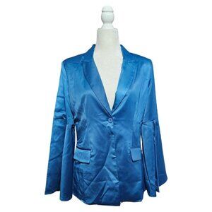 Kyle x Shahida designer blue silk long jacket blazer long slit sleeves size M